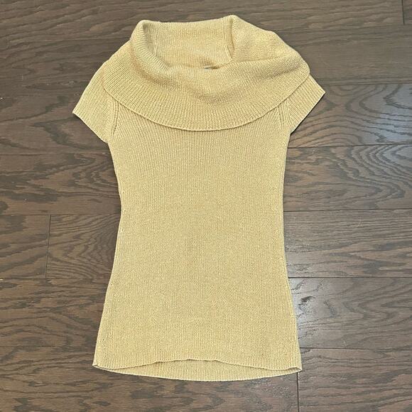 White + Warren Gold Metalic Silk/Angora Cowl Neck Sleeveless Sweater Size Small - Picture 1 of 6